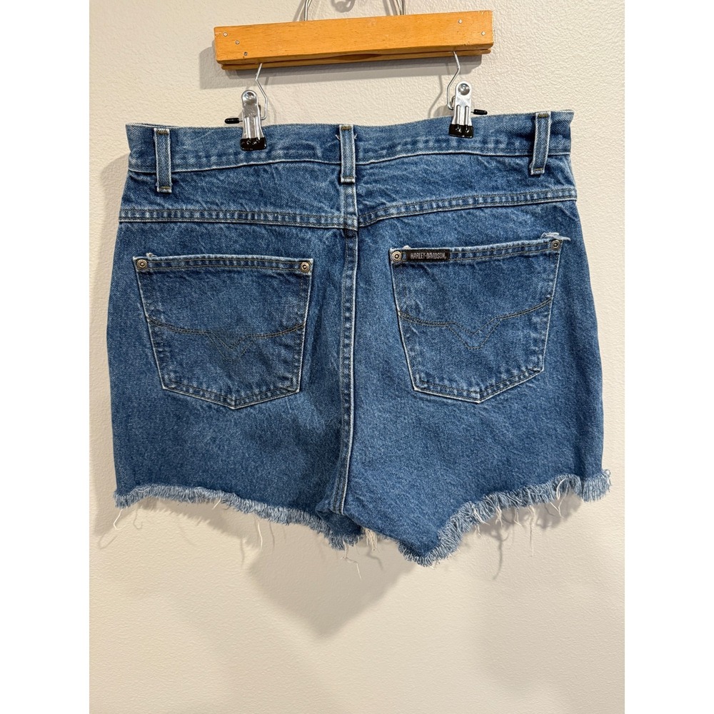Harley Davidson Cut-Off Shorts Women 14R Blue Denim Cotton 5 Pockets Classic Fit - Picture 2 of 7